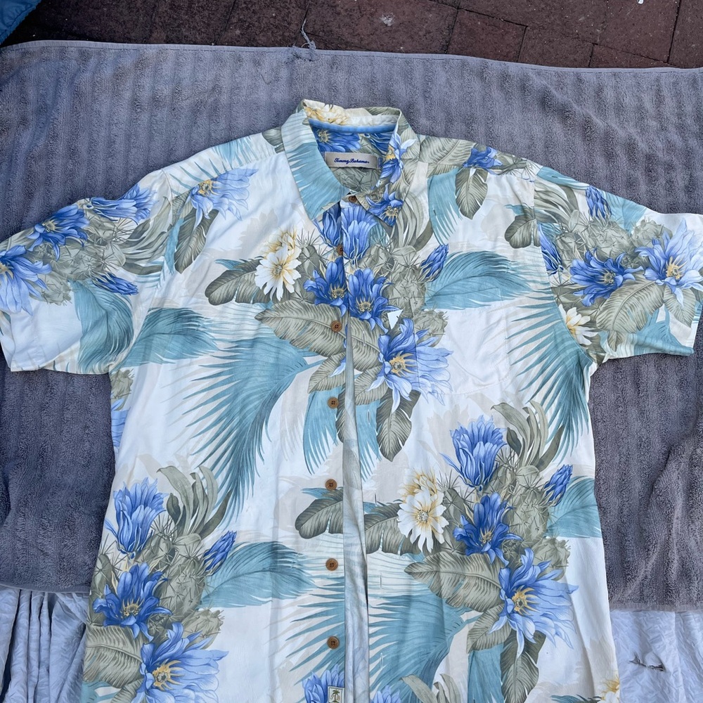 Tommy Bahama Men's Tropical Floral Shirt - Blue and Cream -SOLD